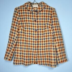 Vintage 70s Size Large Classic Tan Houndstooth Virgin Wool Tweed Jacket Koret